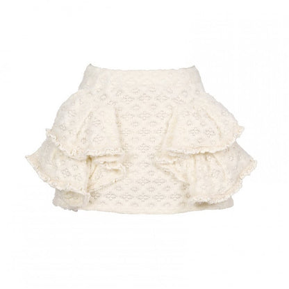 with Built-in Lace White Fuzzy Shorts Mini Knitted Skirt Cream