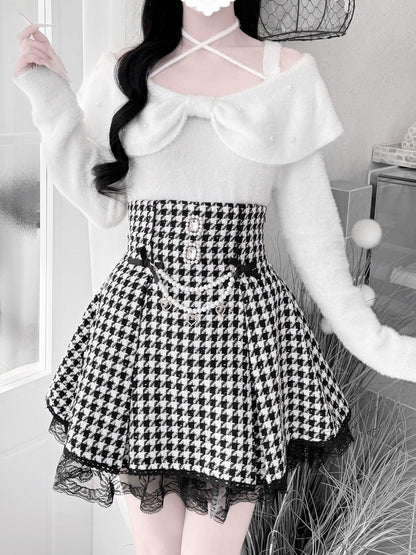 Mink Collar Convertible Kei White Fresh Plush Sweater: Pure in Jirai Bow Two Styles for Aesthetic