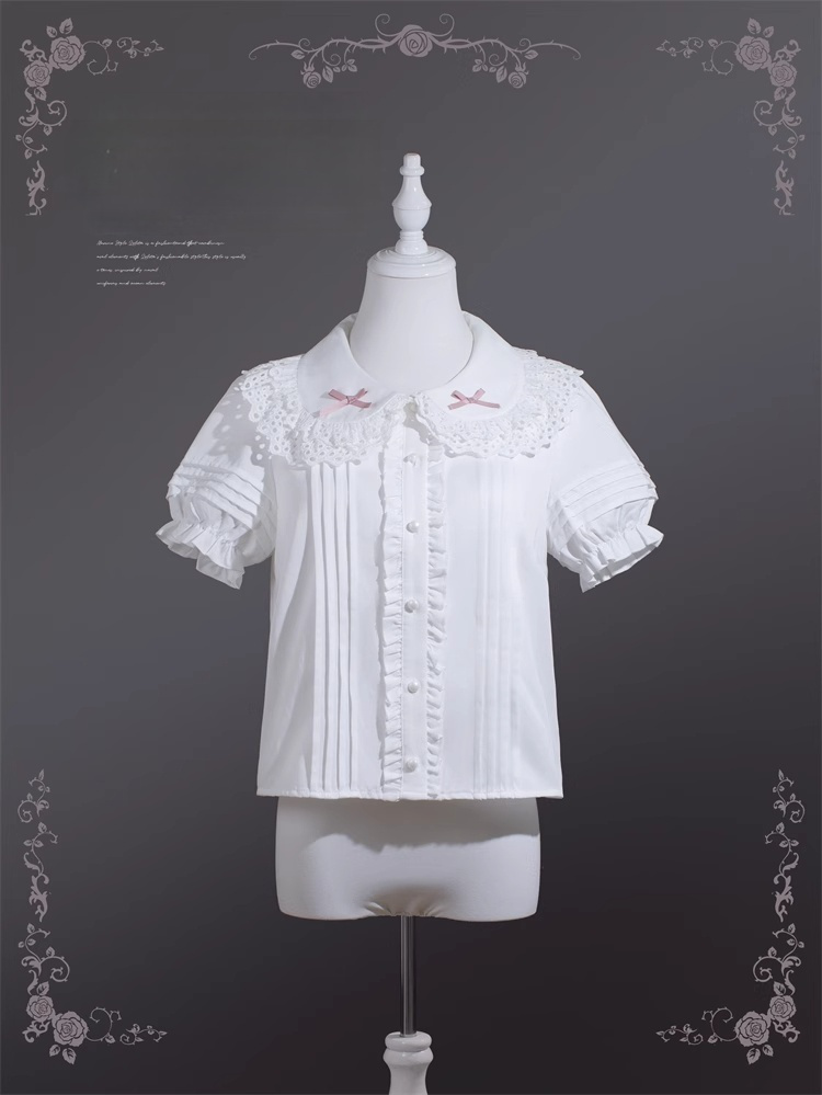 White Collar Peter Bow Pink Pan Sweet Lolita Blouse Accents