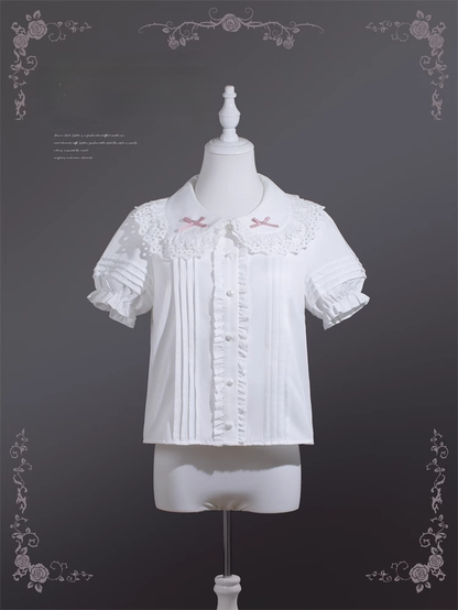 White Collar Peter Bow Pink Pan Sweet Lolita Blouse Accents