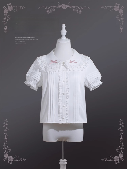 White Collar Peter Bow Pink Pan Sweet Lolita Blouse Accents