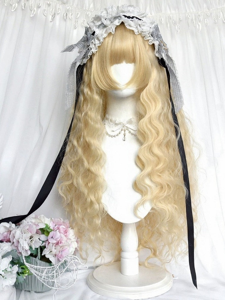 Blonde 80cm Long Wavy Curly Wig with Full Bangs - Sinwavy