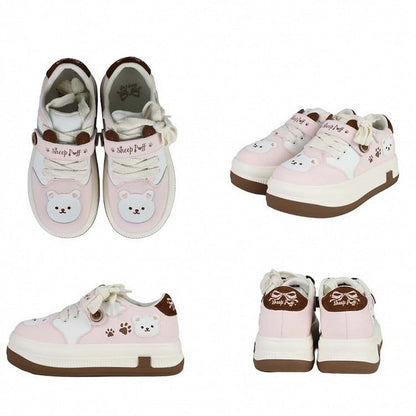 Lace-up Lolita Design with in Print Pink Paw Closure Platform Velcro Sweet Removable Sneakers