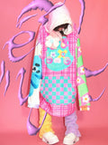 Print Cartoon Dress Plaid Floral Hooded And Oversized Y2K Colorful Pattern