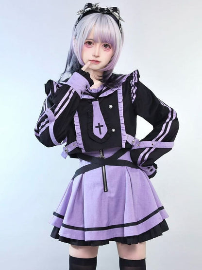 Kei Cat Trim Jirai Accessory Ruffles BlackPurple Ear