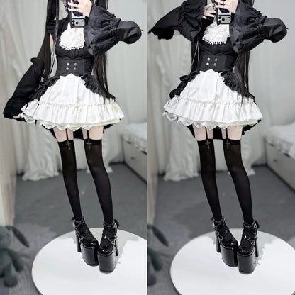 Edging Waist High with White Cross-Stitch Jirai Skirt Lace Kei