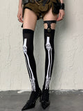 Overknee-Strümpfe mit Print in Schwarz Y2K Bone