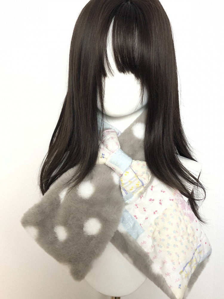 Quilted Floral Polka Dot Scarf with Patchwork Design - freetrader