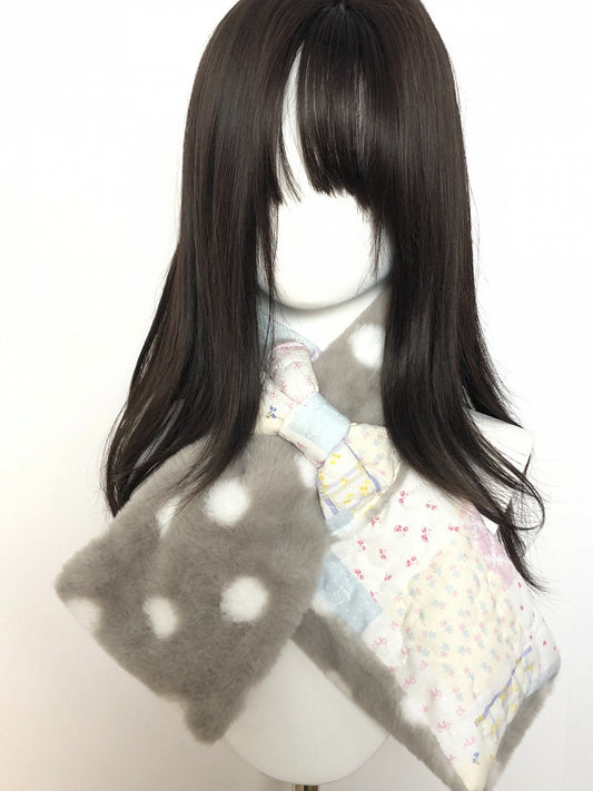 Quilted Floral Polka Dot Scarf with Patchwork Design - freetrader