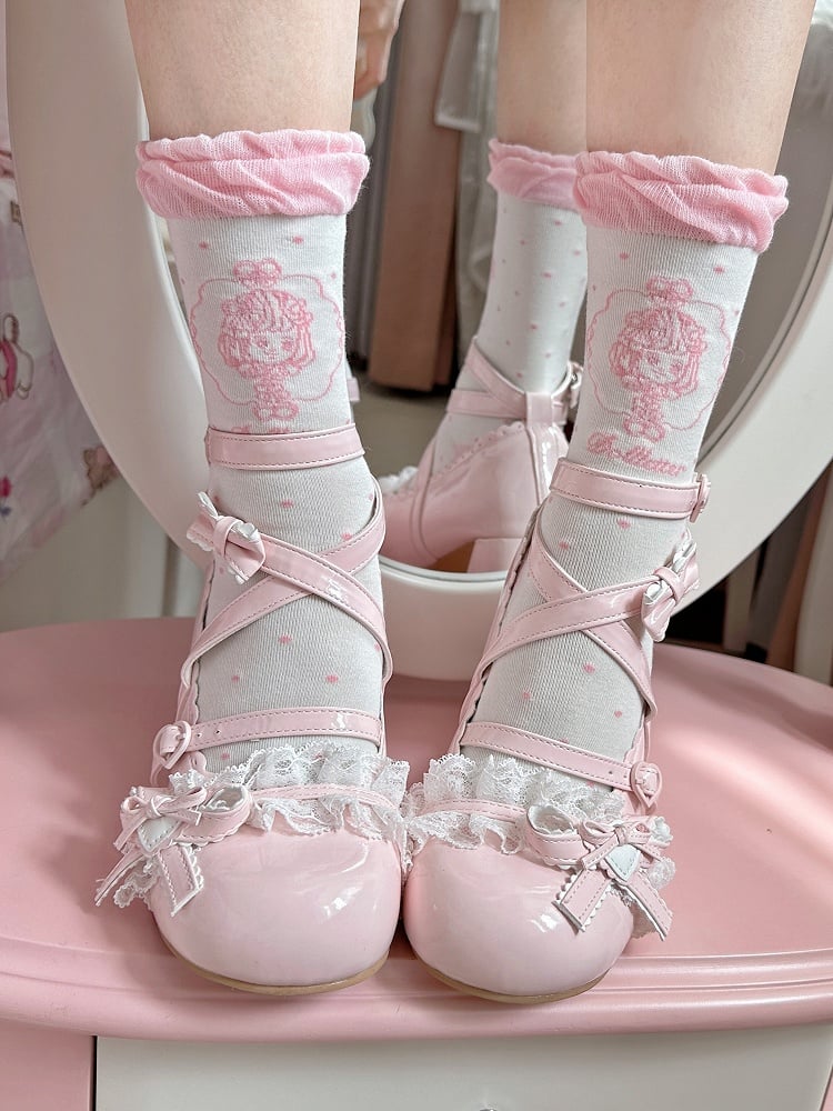 Girl Polka-dot Coffee/Black/Red/Pink Pattern Lolita Anime Socks Calf