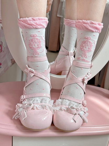 Girl Polka-dot Coffee/Black/Red/Pink Pattern Lolita Anime Socks Calf