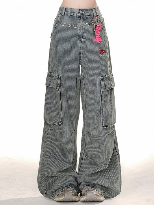 Cargo Relaxed-Fit Cordhose mit weitem Bein und Taschendesign Blau