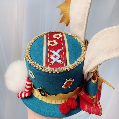 Circus Poker Hat Decorated Mini Ears Bow Light/Dark Bunny BlueRed Big