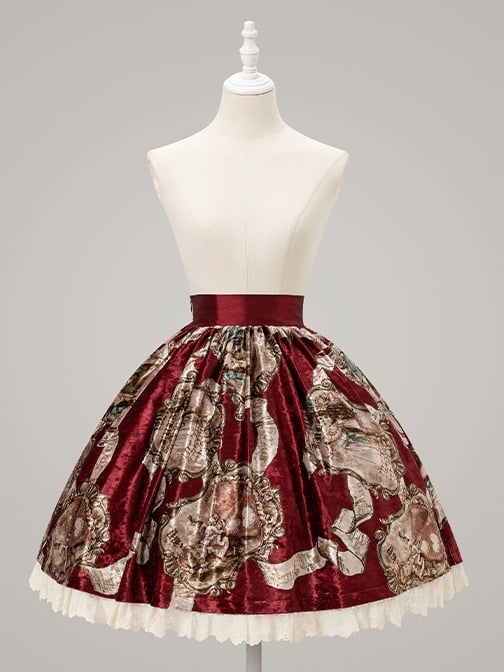 Red Baroque Wine Print Lolita Skirt Elegant Classic