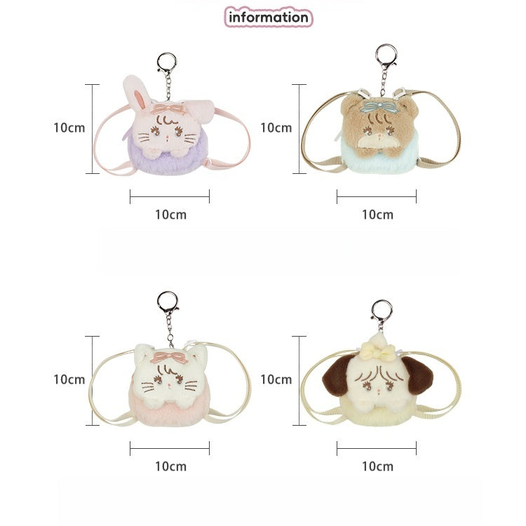 Plushie Chain Brown Cute Teddy Purse Coin Blue Bear-shaped Key