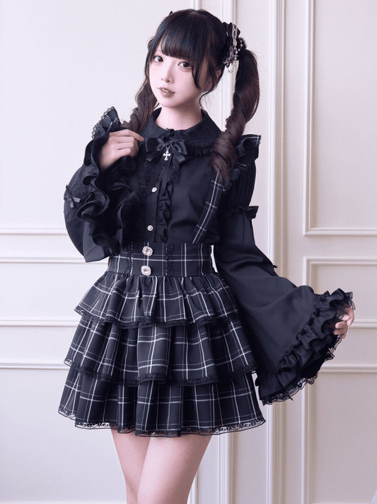 Black White Plaid Overalls with Detachable Straps - No Genki