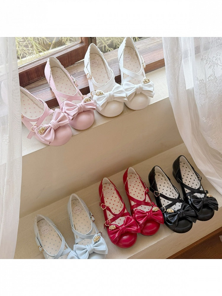 5 Colors Lolita Sweet Bowknot Round Toe Shoes - Kitten &amp; Fish Roll
