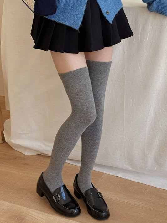4-Color Ribbed Overknee Stockings with Cat Pattern Stay Ups - Xi Shang Mei Shao