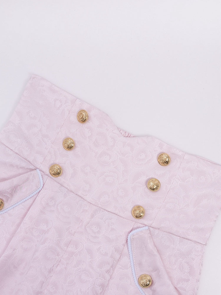Cherry Blossom Print High-Rise Trousers in Sakura Pink - DevilInspired Exclusive Collection