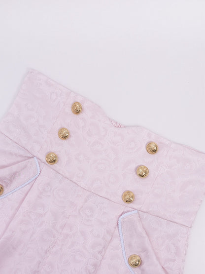Cherry Blossom Print High-Rise Trousers in Sakura Pink - DevilInspired Exclusive Collection