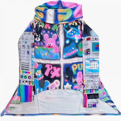 Fashion Print Gyaru Colorful Hoodie Cartoon