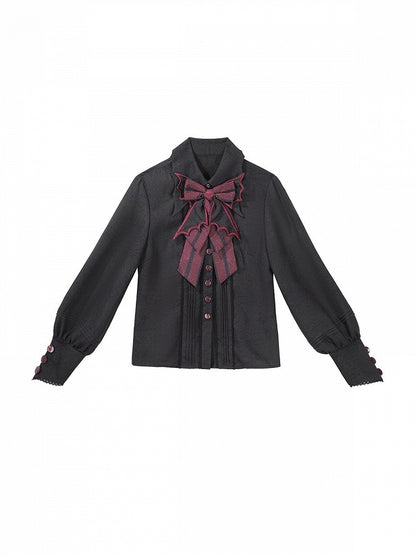 Black Devil Long-Sleeve Jacquard Shirt with Bowknot - Unknown Star