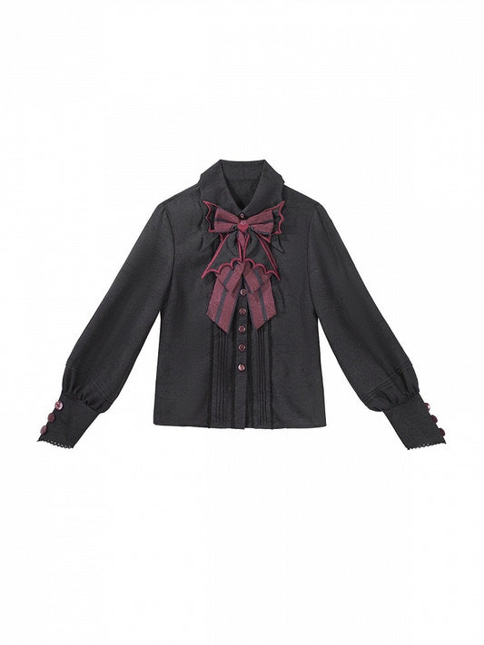 Black Devil Long-Sleeve Jacquard Shirt with Bowknot - Unknown Star