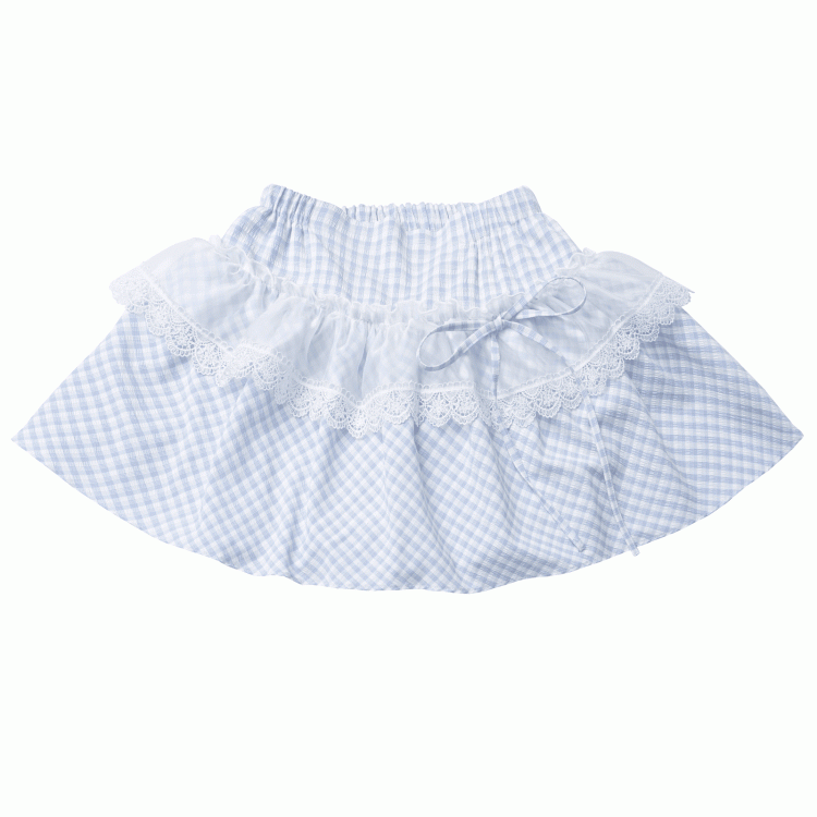 Rock mit Spitzenbesatz und Karomuster Rosa/Babyblau