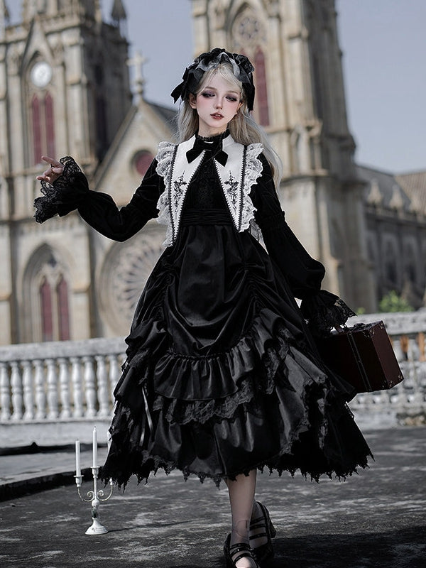 Dress Sharp + Collar Hairband Drawstring Lolita Belt Gothic Black Waist Velvet