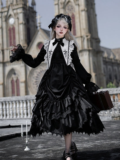 Dress Sharp + Collar Hairband Drawstring Lolita Belt Gothic Black Waist Velvet