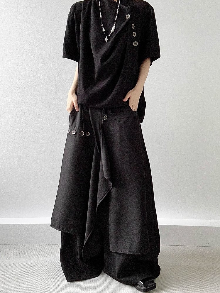 Wide-Leg Black Pants Avant-Garde with Draping Ouji Lolita
