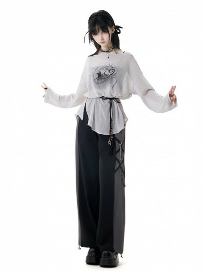 ストラップバニープリントカバーアップ+キャミトップ+セルフタイグレーオフショルダーピースの3点セット