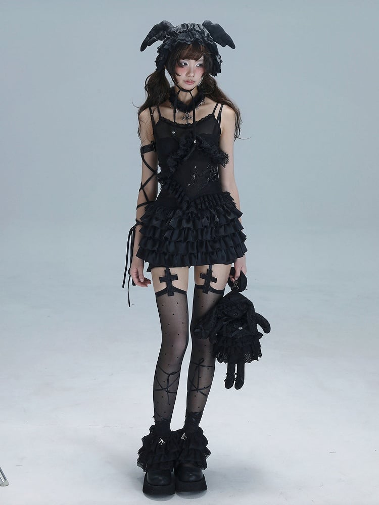 Bralette Camisole Black Lace-Trimmed Ballet-Inspired Elegant