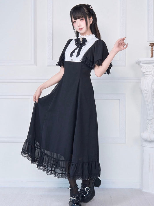Lace and Delicate Kei with Complimentary Black Brooch Length Dress White Ankle Jirai