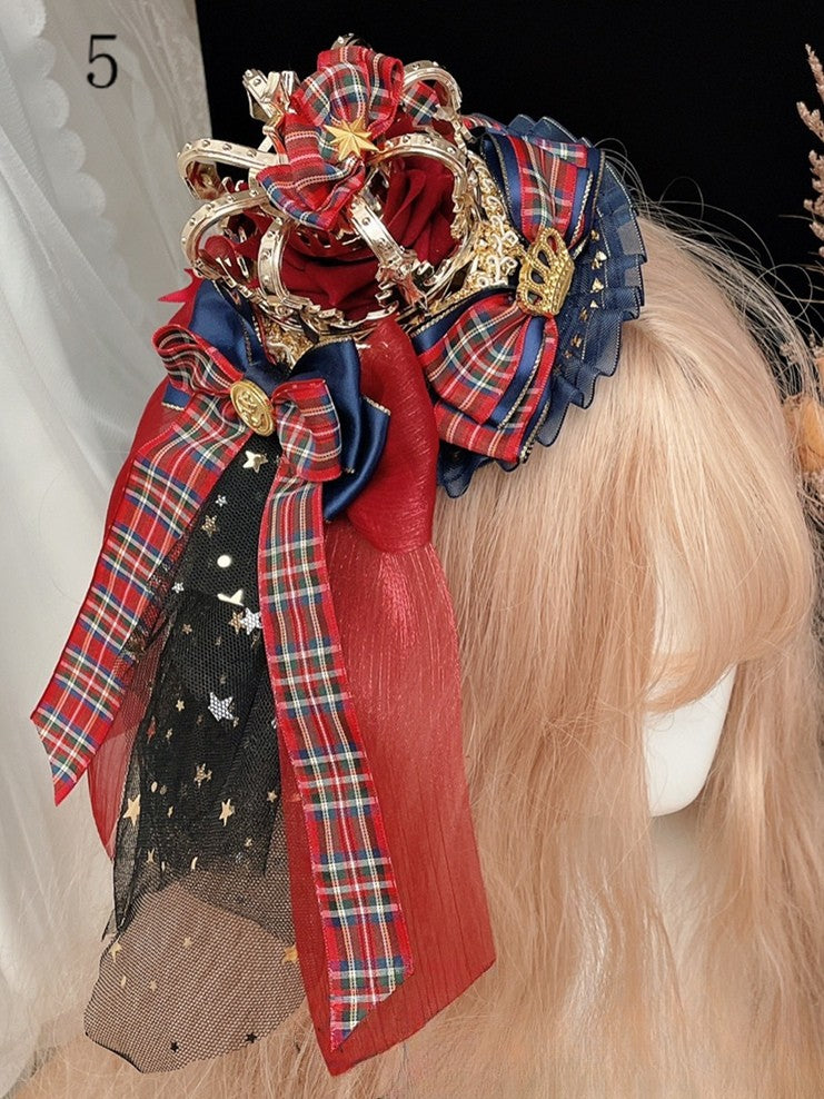 Hime Lolita Floral Design Bowknot Details Crown Mini Hat