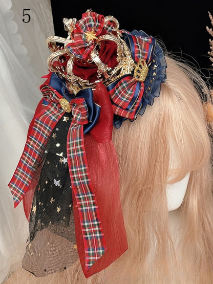 Hime Lolita Floral Design Bowknot Details Crown Mini Hat