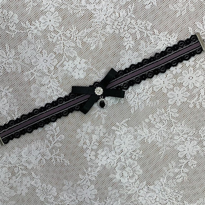 3 Colors Rhinestone Bow Lace Choker - Ekomi