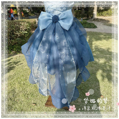 Lolita Bow Train Skirt Tail – Rose Gradient Detachable Back Veil
