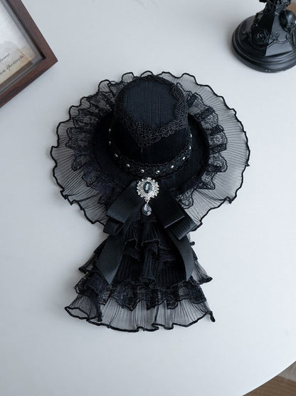 Gothic Lolita 4-Piece Set: Jabot Collar Poet Sleeve Shirt & Fish Tail Skirt - With PUJI