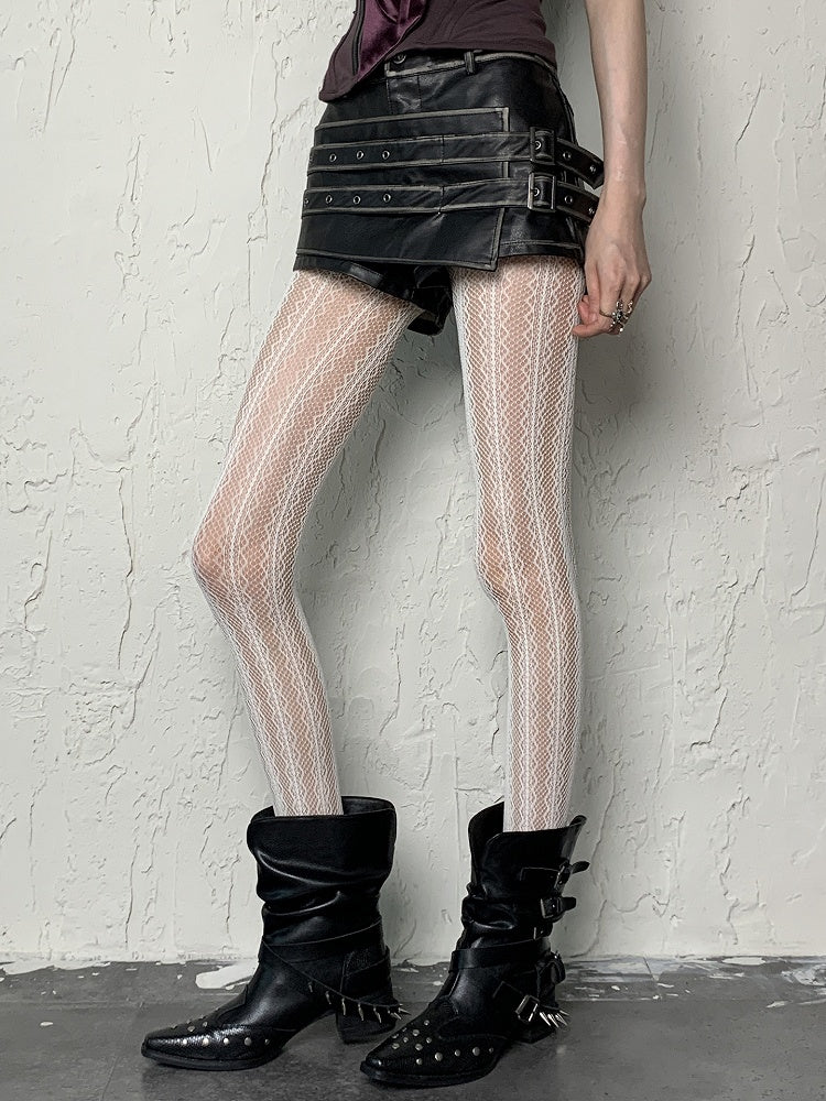Design Hollow-out Tights White Y2K