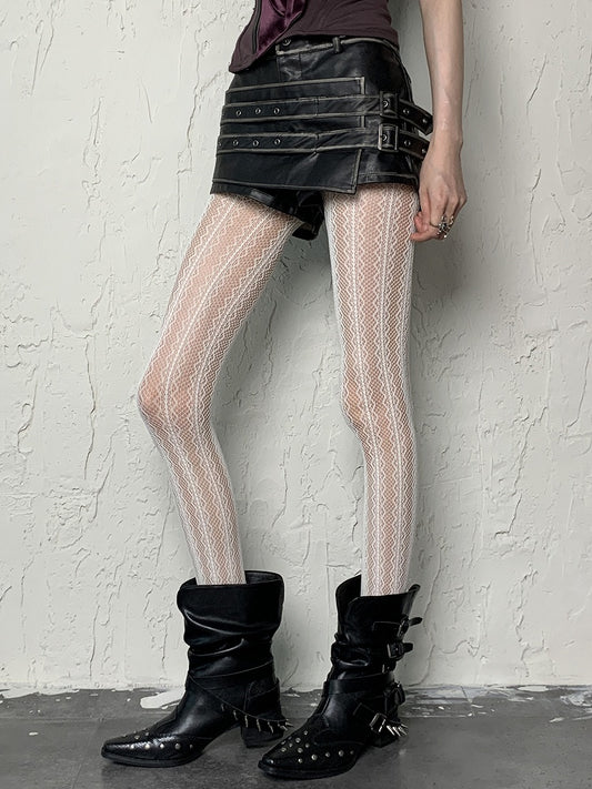 Design Hollow-out Tights White Y2K