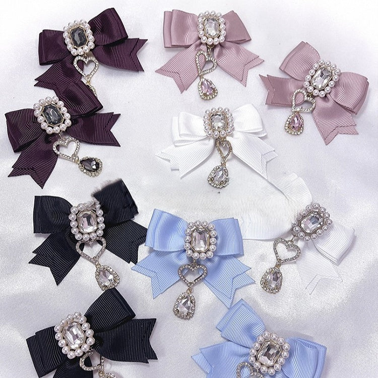 Bow Colors 7 with Hairclips Decorated Rhinestone