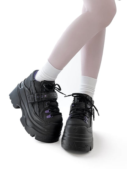 - Platform Strap Closure Black Design Shoes Lace-up Buckle Punk