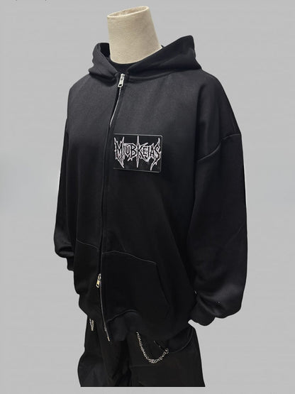 Schwarze Jacke mit Zweiwege-Knopfleiste und Reißverschluss