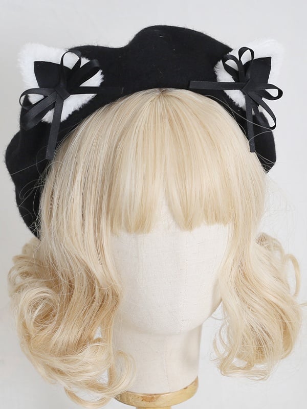 Lolita With Colors Ears Sweet Kitty Bowknot Beret 7