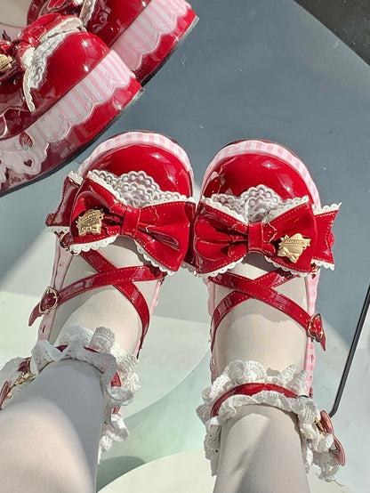 Platform Decor Janes Mary Sweet Wine Red - Design Lolita with Strawberry