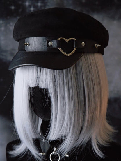 Details Heart Studs Hat Beret Gothic Ring Black
