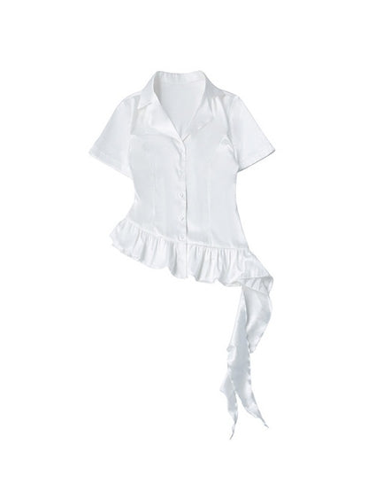 White Asymmetric Hem Herringbone Shirt with Cami Set - PINK SAVIOR