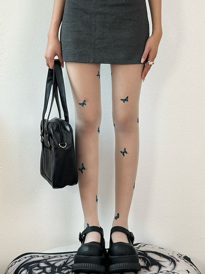 Nude/White/Black Tights Butterfly Details