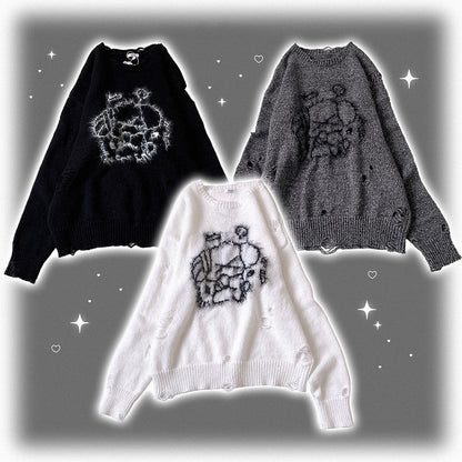 Cartoon Colors Kei Sweater 3 Distressed Jirai Print Oversized